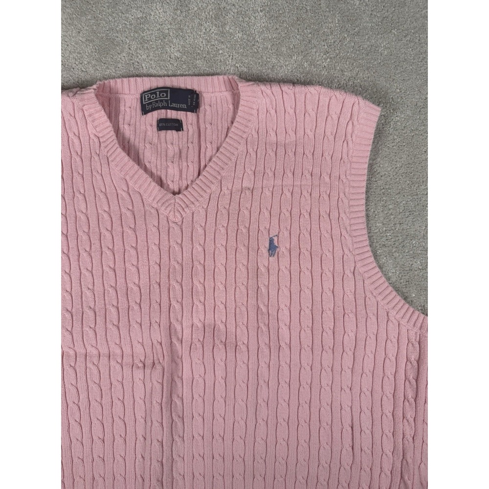Vintage  Polo Ralph Lauren womens M cable knit sweater vest v-neck preppy Pink